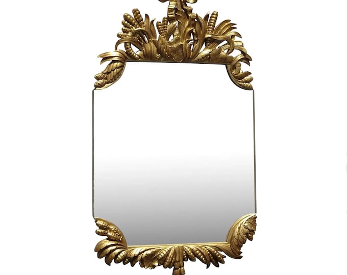 Vintage French Style Gold Gilt Wall Mantle Mirror with a Bow Tie & Leaves