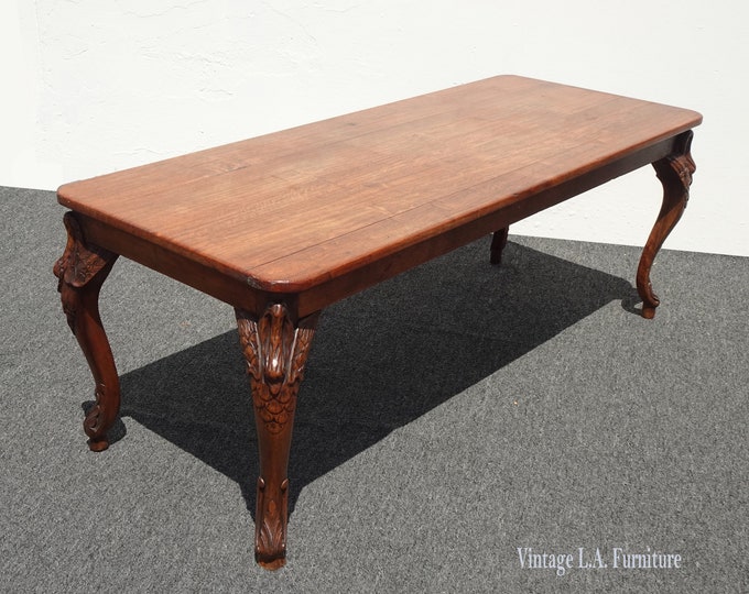 Vintage French Country Rustic Oak Coffee Table with Swan Legs