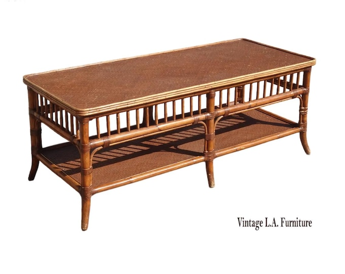 Coffee Table Ethan Allen  ~ Coastal Rattan Brown Bamboo Cocktail Table