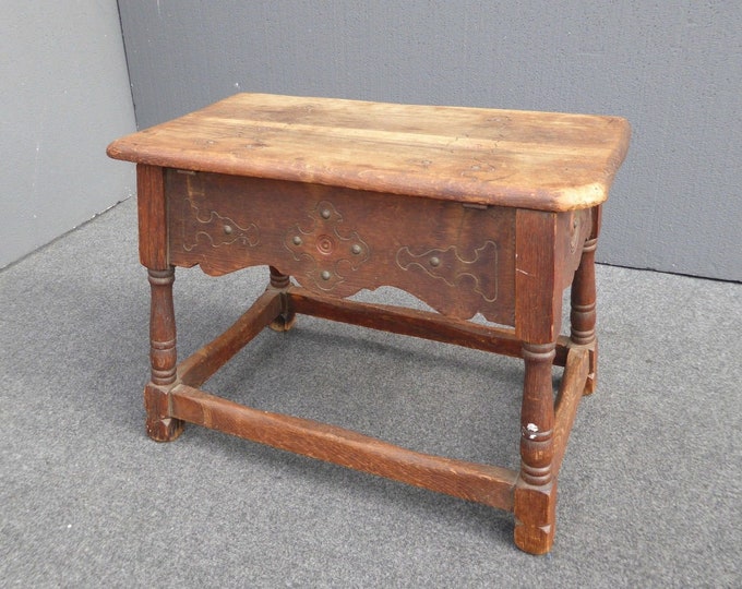 Antique French Country William & Mary Wood Bench w Storage Space by Cochran Chair Co. - Early 1900's