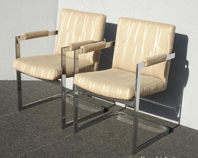 Pair of Vintage Mid Century Cantilver Chrome Arm Chairs ~ Milo Baughman