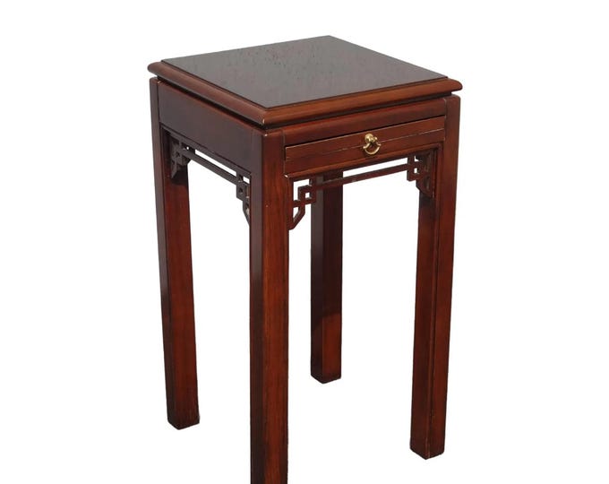 Vintage Drexel Mahogany Chinese Chippendale Accent Side Table w Pull Out Tray
