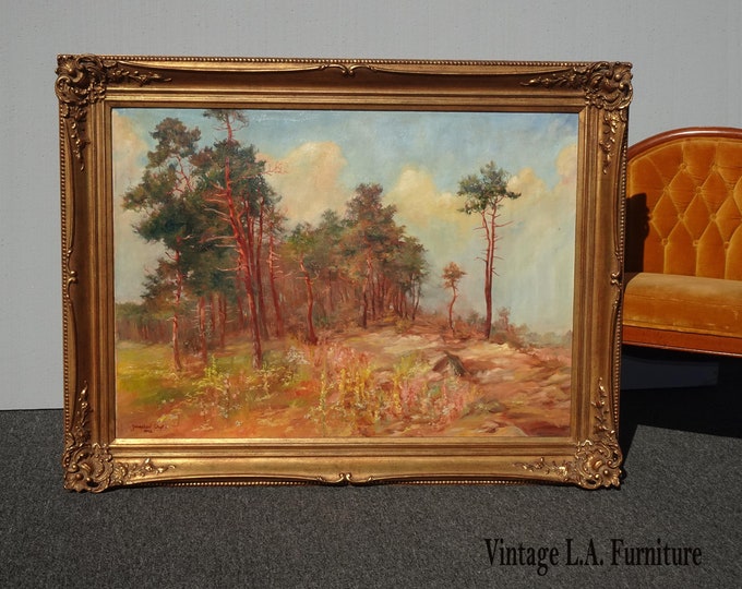 Vintage Oil on Canvas Painting Picture of Hillside signed Jaroslav Chytil 1946