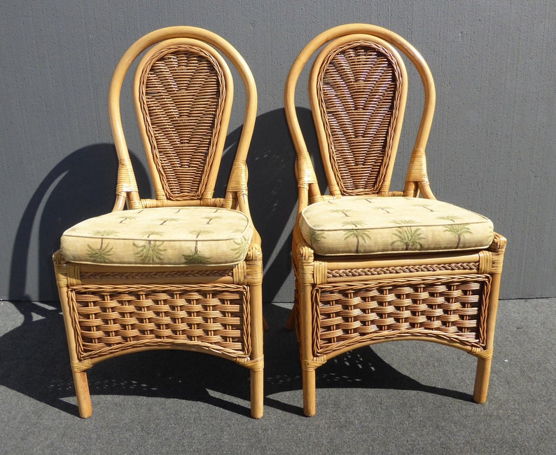 Pair Tommy Bahama Style Rattan Bamboo Bentwood Accent Chairs Etsy