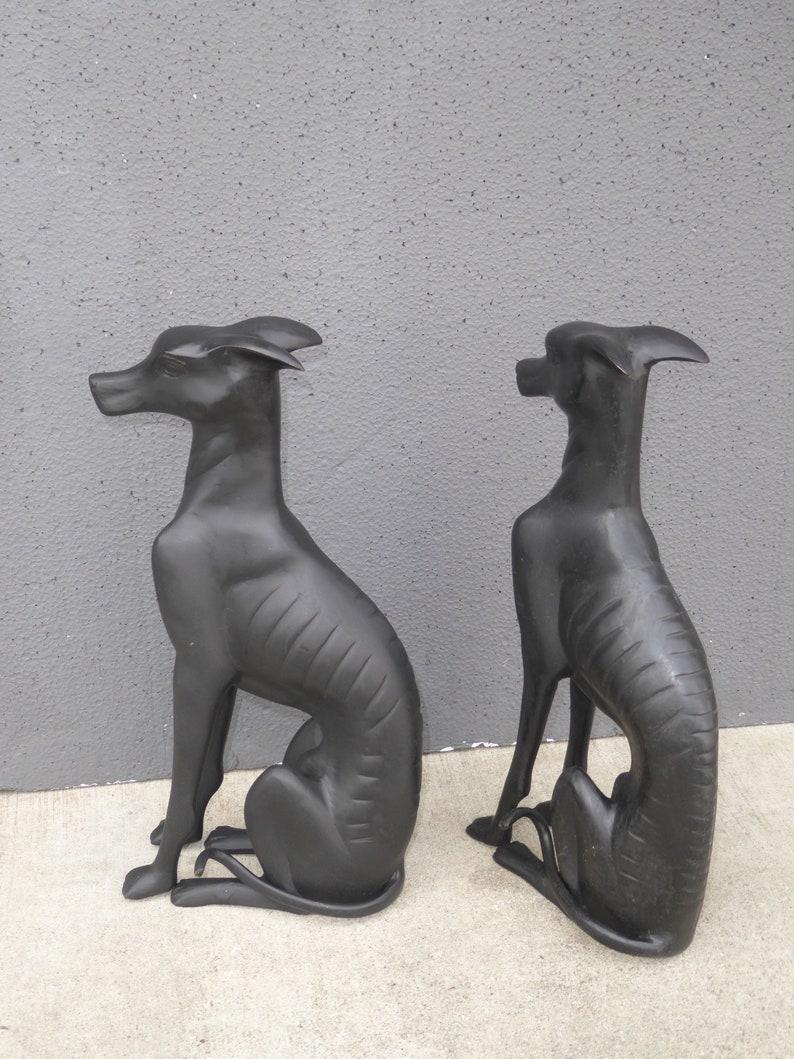 Pair Bronze Vintage Black Greyhound Dog Statues Collectible Sculpture Figurines image 6