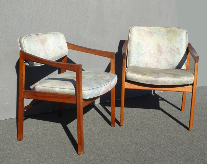 Pair of Vintage Mid Century Danish Modern Style Blue Accent Chairs His Hers