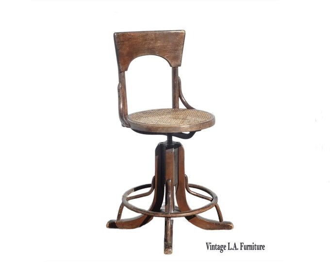 Antique French Country Industrial Telephone Swivel Cane Chair ~ Stool Adjustible