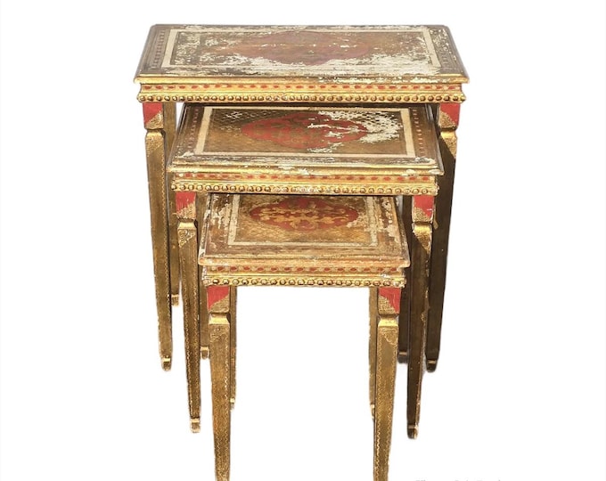 Set of Three Vintage Mid Century Italian Florentine Giltwood Nesting Tables