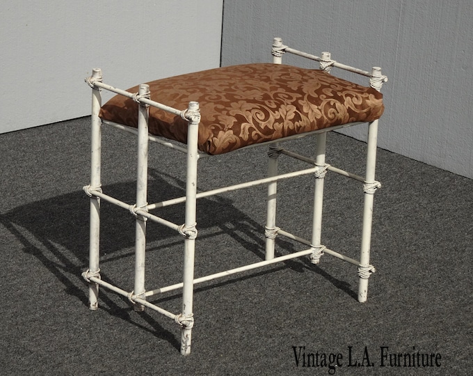 Vintage Hollywood Regency White Iron Vanity Bench