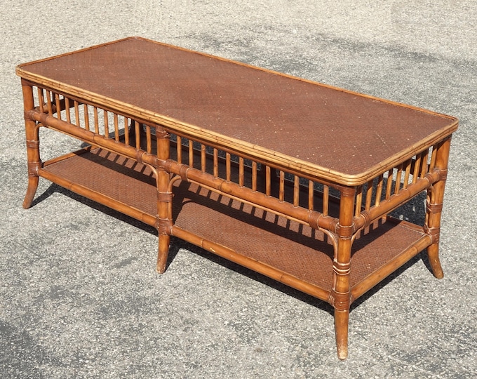 Coffee Table Ethan Allen ~ French Country Brown Bamboo Rattan Cocktail Table
