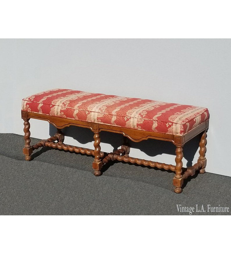 Vintage French Country Red Barley Twist Bench Etsy