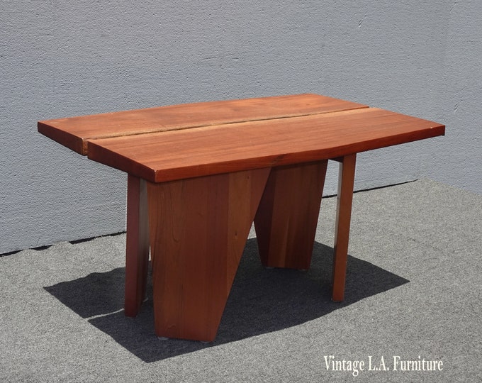 Vintage Brown Teak Live Edge Coffee Table w Unique Split Table Top