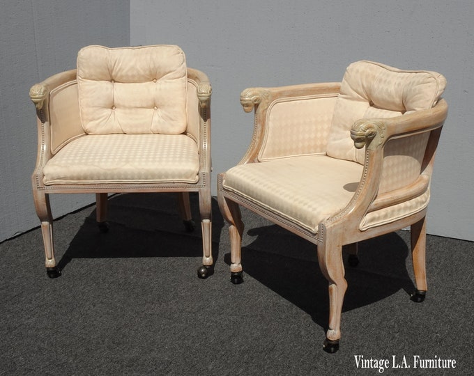 Pair Mid Century Rams Head Club Chairs on Castors with Rams Legs Hoof Feet