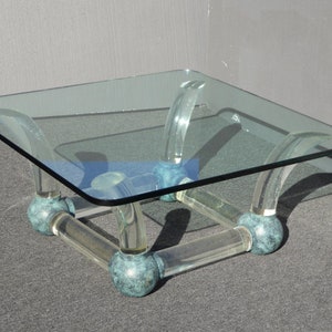 Vintage Mid Century Modern Coffee Table Lucite Sabre Legs & Turquoise Ball Feet image 1