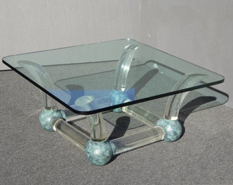 Vintage Mid Century Modern Coffee Table Lucite Sabre Legs & Turquoise Ball Feet