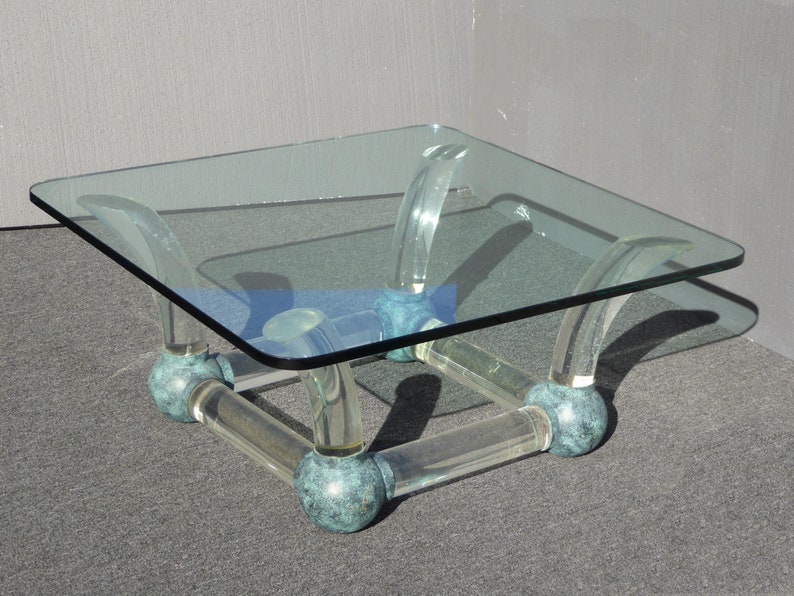 Vintage Mid Century Modern Coffee Table Lucite Sabre Legs & Turquoise Ball Feet image 1