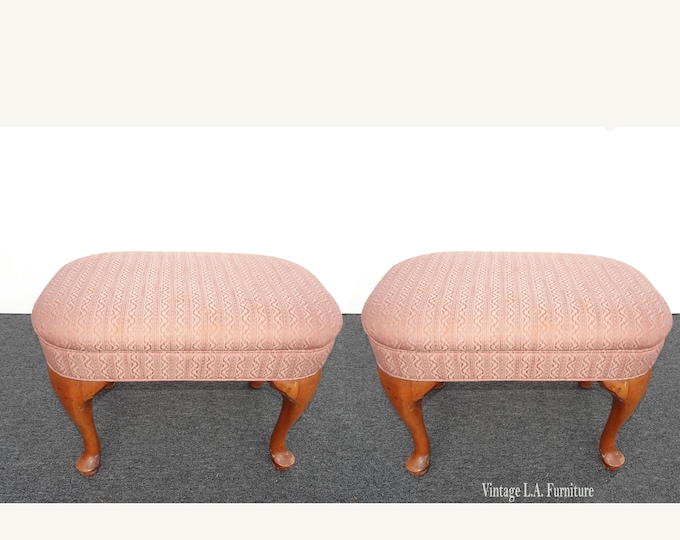 Pair Vintage French Style Thomasville Pink Benches Stool Bench