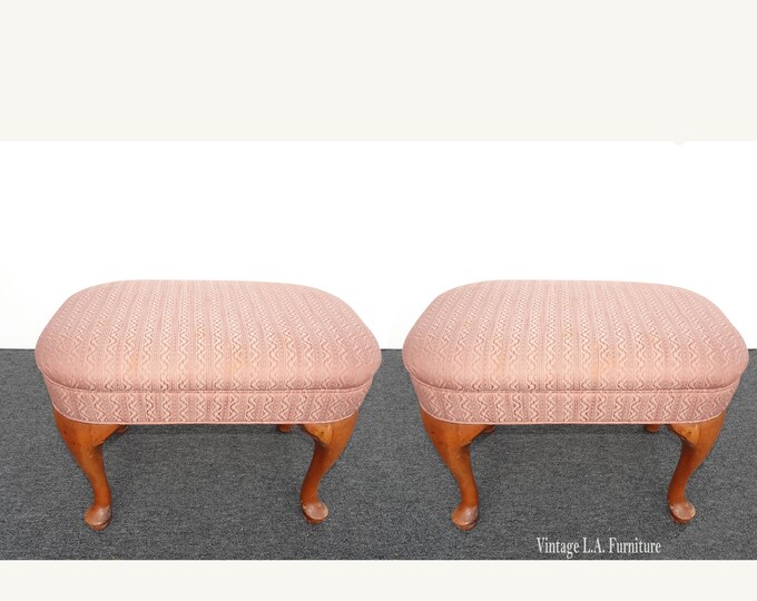 Pair Vintage French Style Thomasville Pink Benches Stool Bench