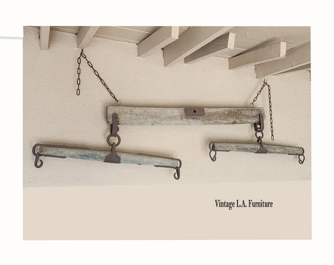 Antique Hand Forged Ox Yoke Primitive Western Farm Tool w Iron Rings Room Decor