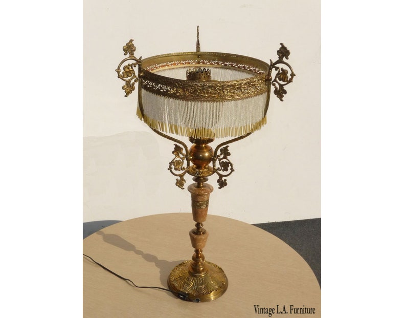 Vintage Ornate French Provincial Table Lamp Light Beaded Shade