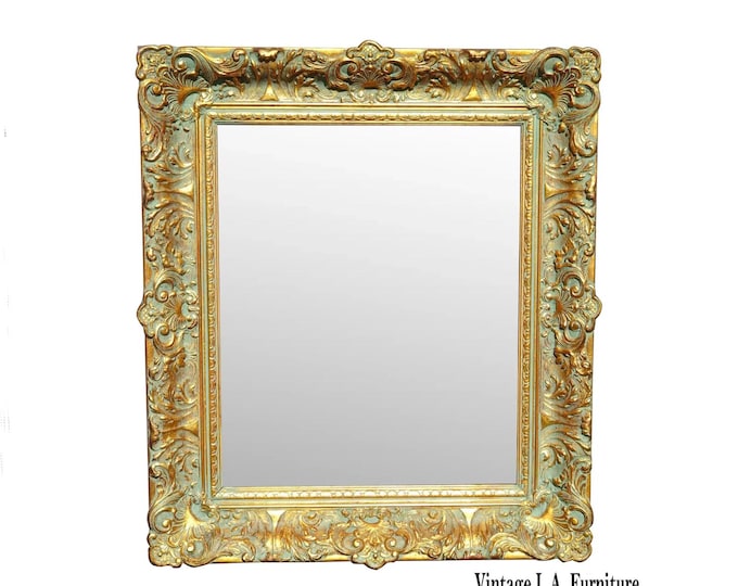 33"High x 29" Vintage French Country Gold & Green Ornately Carved Picture Frame