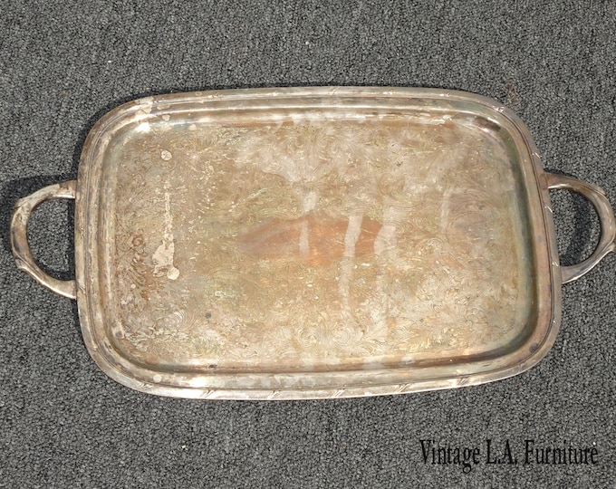 Vintage French Country Silver Plated Rustic Serving Tray