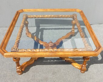 Spanish Style Barley Twist Scalloped Glass Top Coffee Table Unique Oxford Wyman