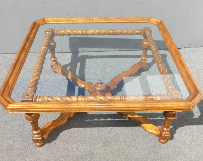 Spanish Style Barley Twist Scalloped Glass Top Coffee Table Unique Oxford Wyman
