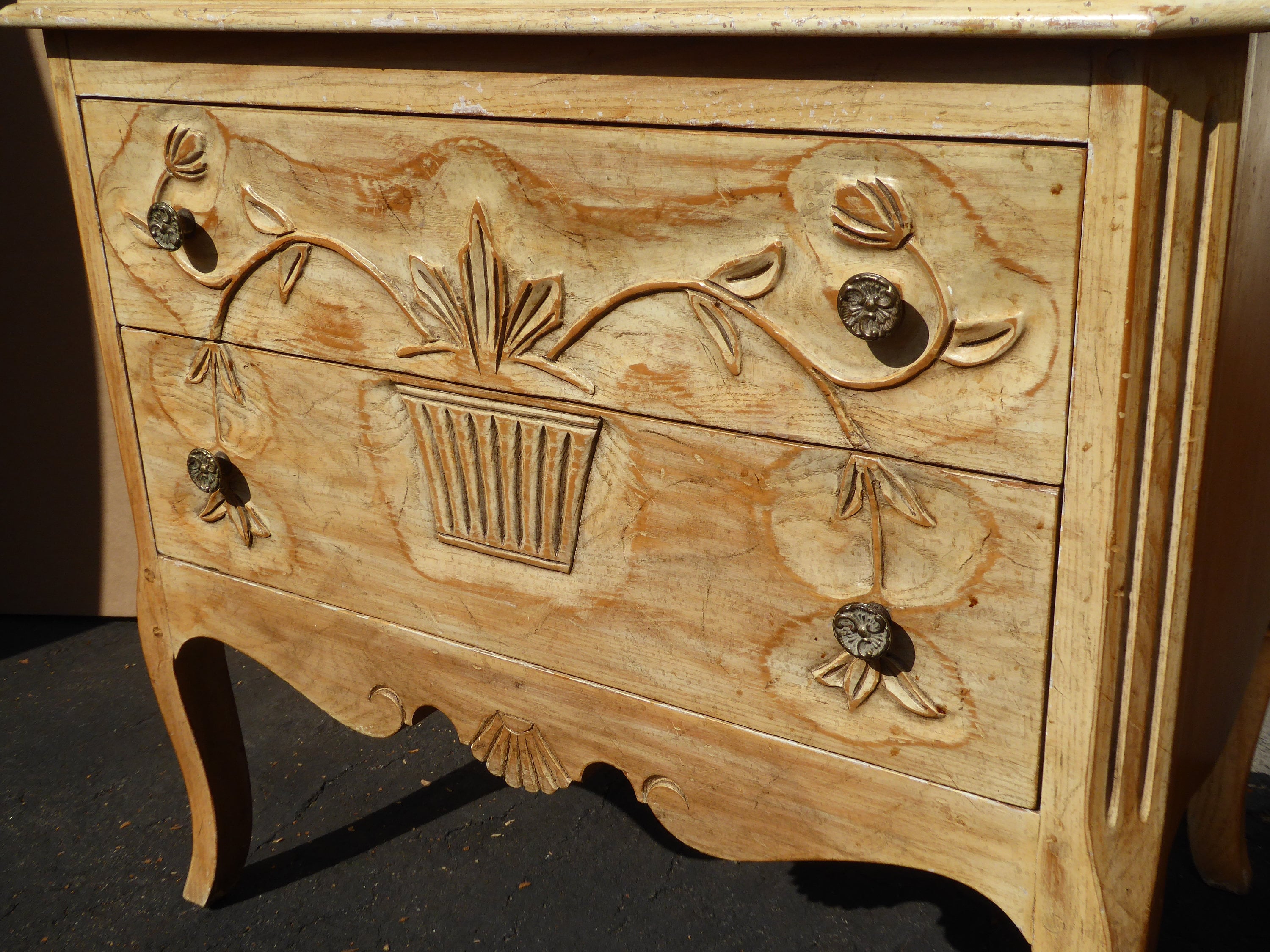 Pair Vintage French Country Nightstands w White Wash by ...