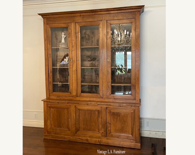 Antique French Restauration Bookcase w Glass Doors ~ Breakfront Made in France