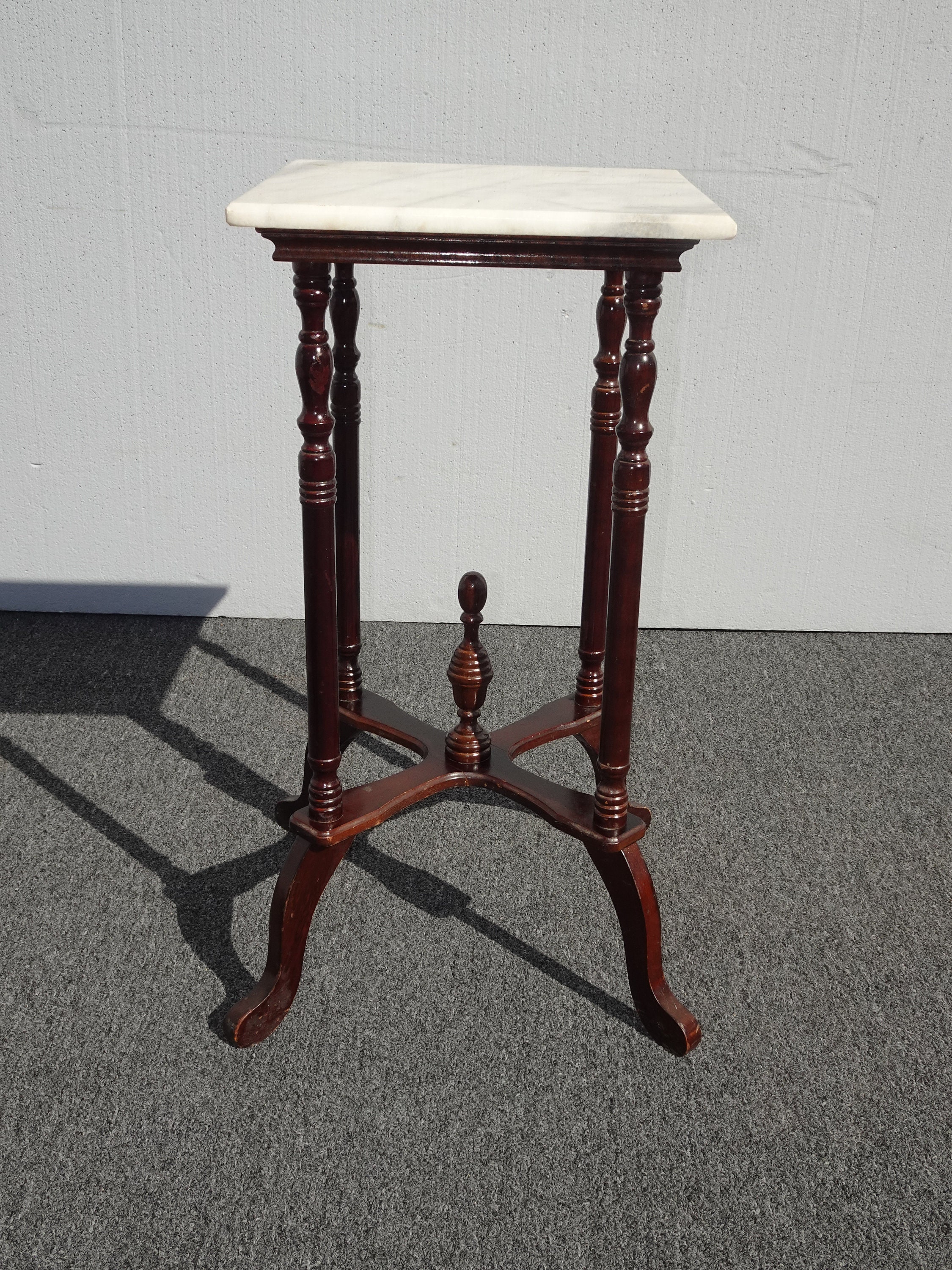 Vintage American French Country Burgundy Side Table White Marble