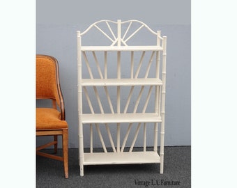 Vintage French Country BambooOff White 4 Shelves Bookcase