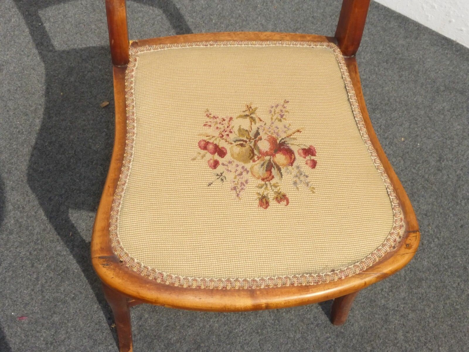 Set of Four Antique Floral Design Needlepoint Seat Side Chairs