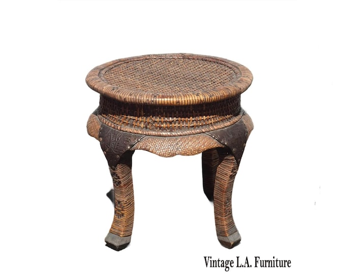 Vintage Mid Century Wicker End Table Side Table