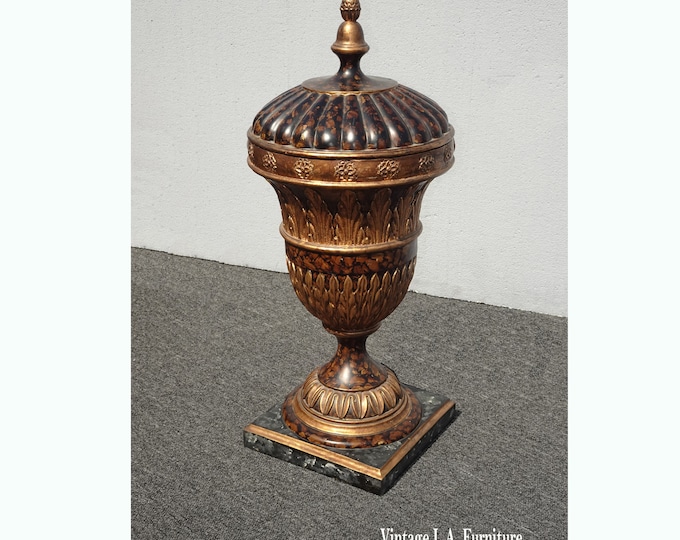 Vintage 29"Tall Brown and Gold Ornate Urn Vase w a Lid ~ Synthetic Material