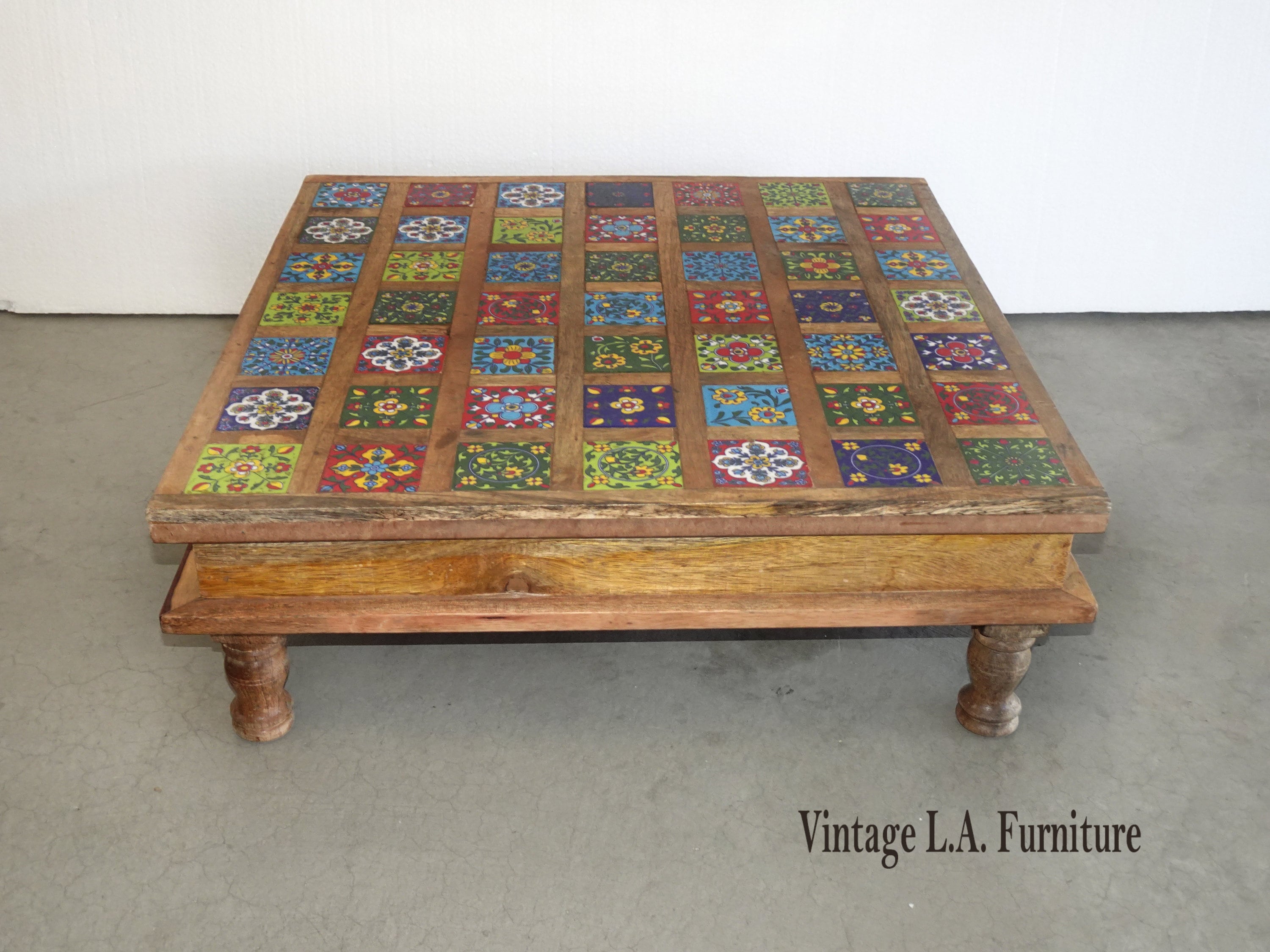 Vintage Monterey Style Table Top Table Riser with 49 Colored Tiles