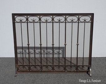French Country Wrought Iron Rustic Mesh Black Fireplace Screen ~ Spanish Style
