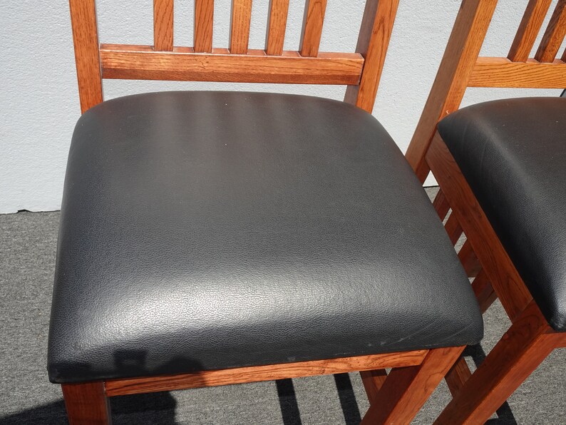 Pair of Two French Country Oak Bar Stools w Black Seat Barstools