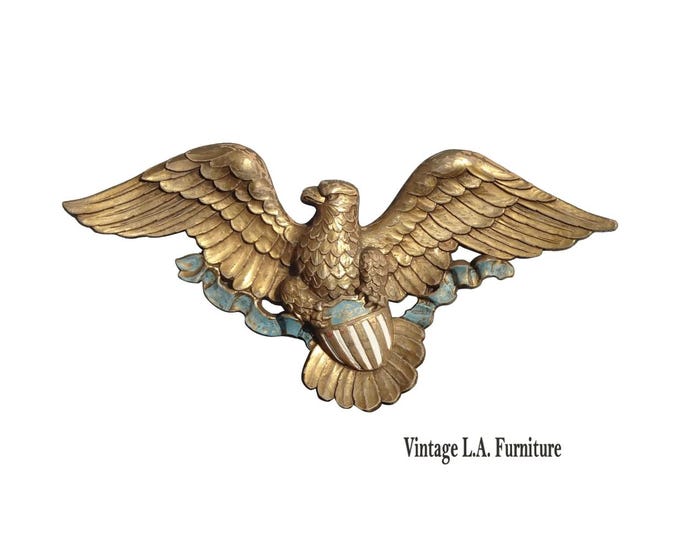 Vintage French Country Syroco Patriotic American Eagle Gold Wall Picture Plaque