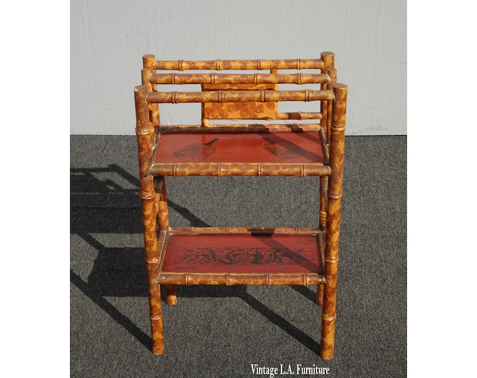 Vintage Mid Century Modern Red Asian Influence Bamboo Bookcase Magazine Rack