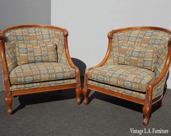 Pair Vintage French Country Grande Duke Down Lounge Chairs by Century Furniture
