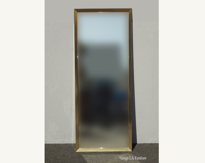 Vintage Mid Century Modern Long Gold Metal Mirror