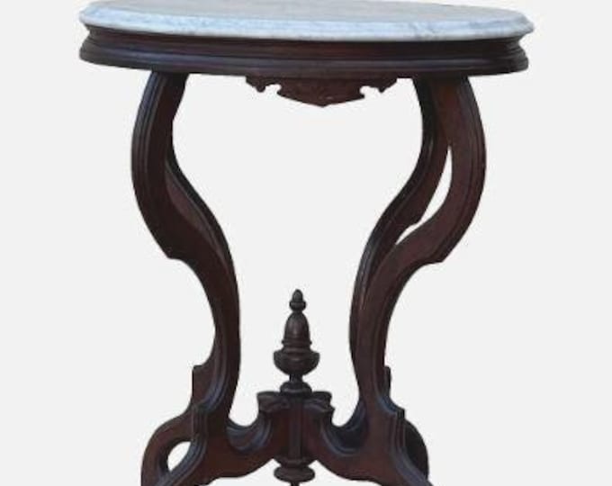 Antique Victorian Mahogany Marble top Oval Table On Casters