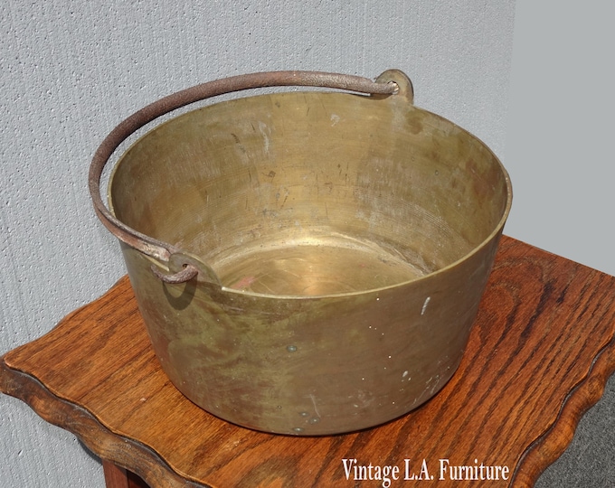 Large 7"Hx13"R Vintage Brass Pot w Handle