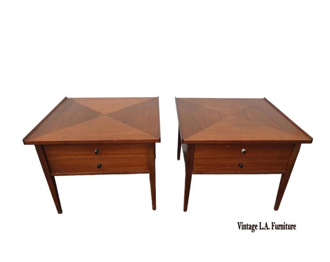 Pair of Vintage American of Martinsville Mid Century Modern Walnut End Tables ~ Nightstands