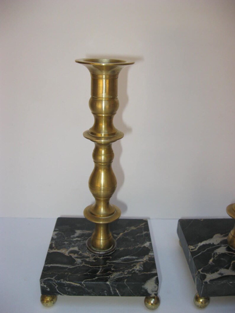 brass wall candle holders on Pair Of Brass And Marble French Provincial Candle Holders Lights Candlestick Holders Home Living