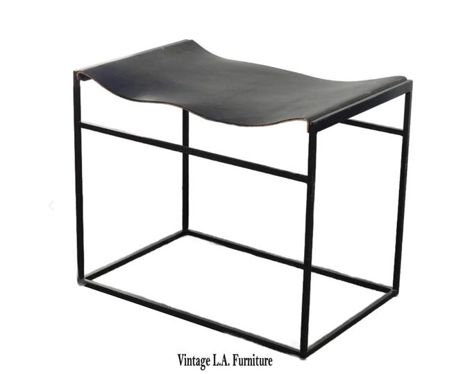 Black Bench with Leather Seat Stool w Metal Frame #1