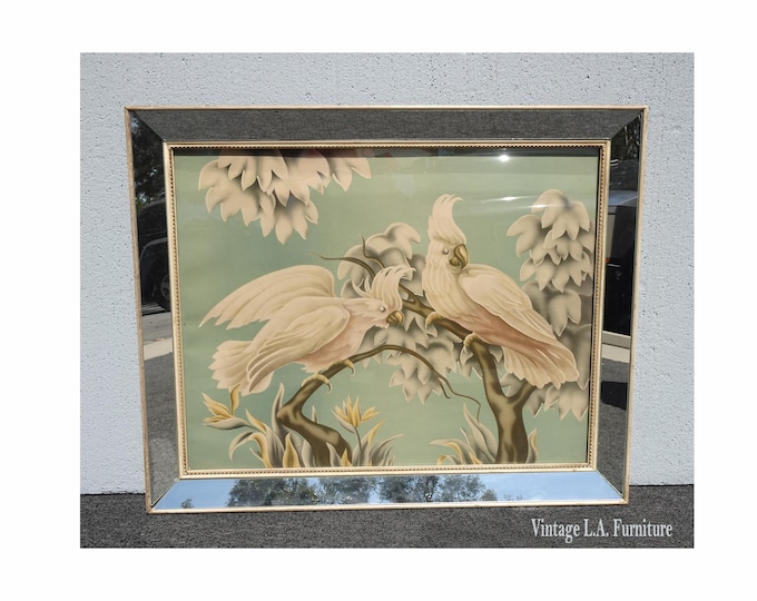 Vintage Mid Century Cockatoos Lithograph Picture Print by Turner in Mirror Frame