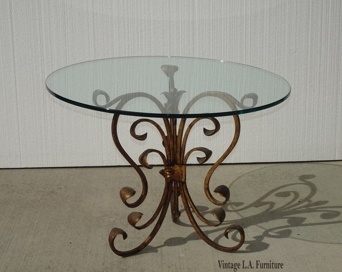 Vintage Hollywood Regency Tole Gold Iron Side Table Made in Italy