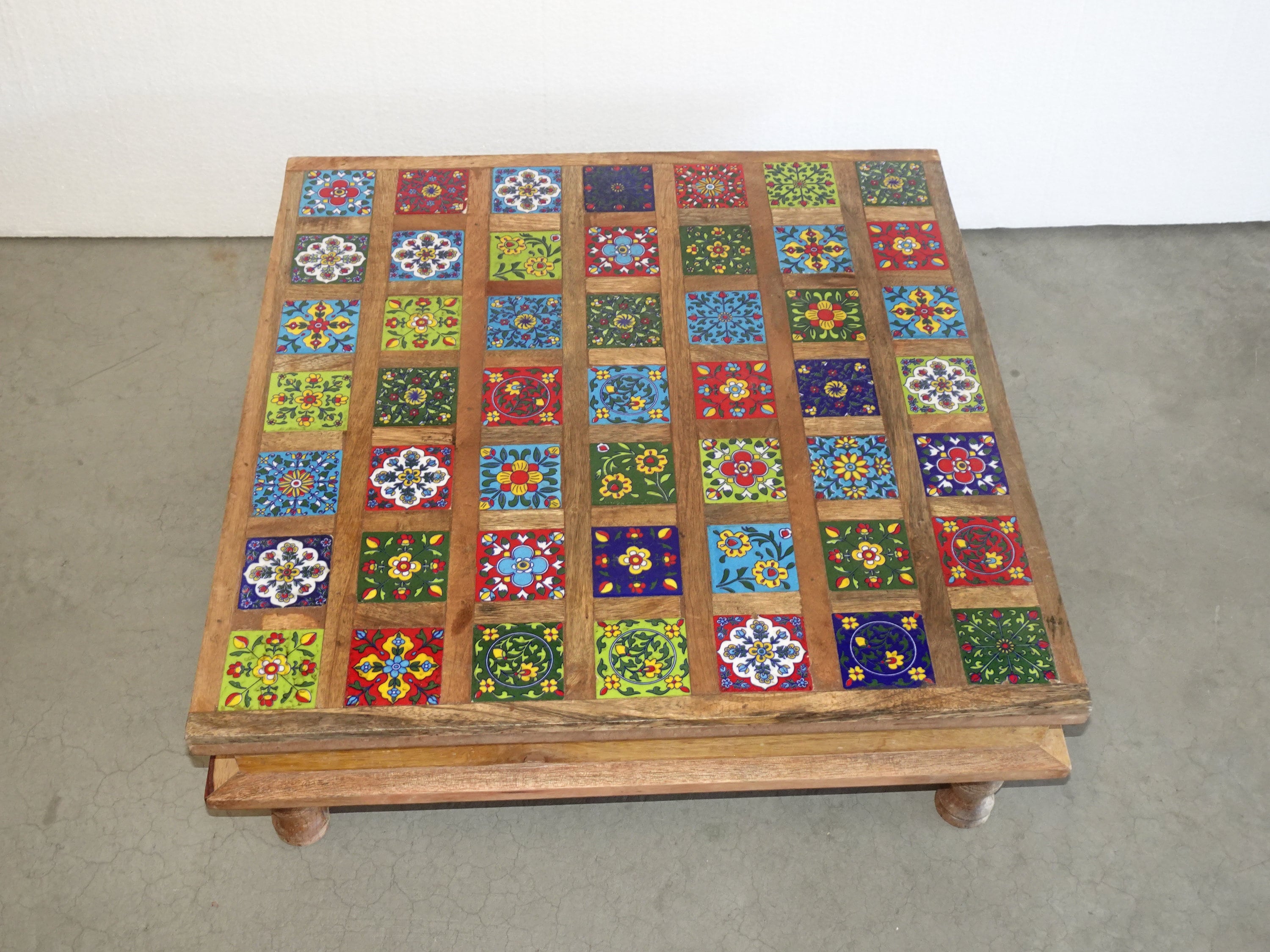 Vintage Monterey Style Table Top Table Riser with 49 Colored Tiles
